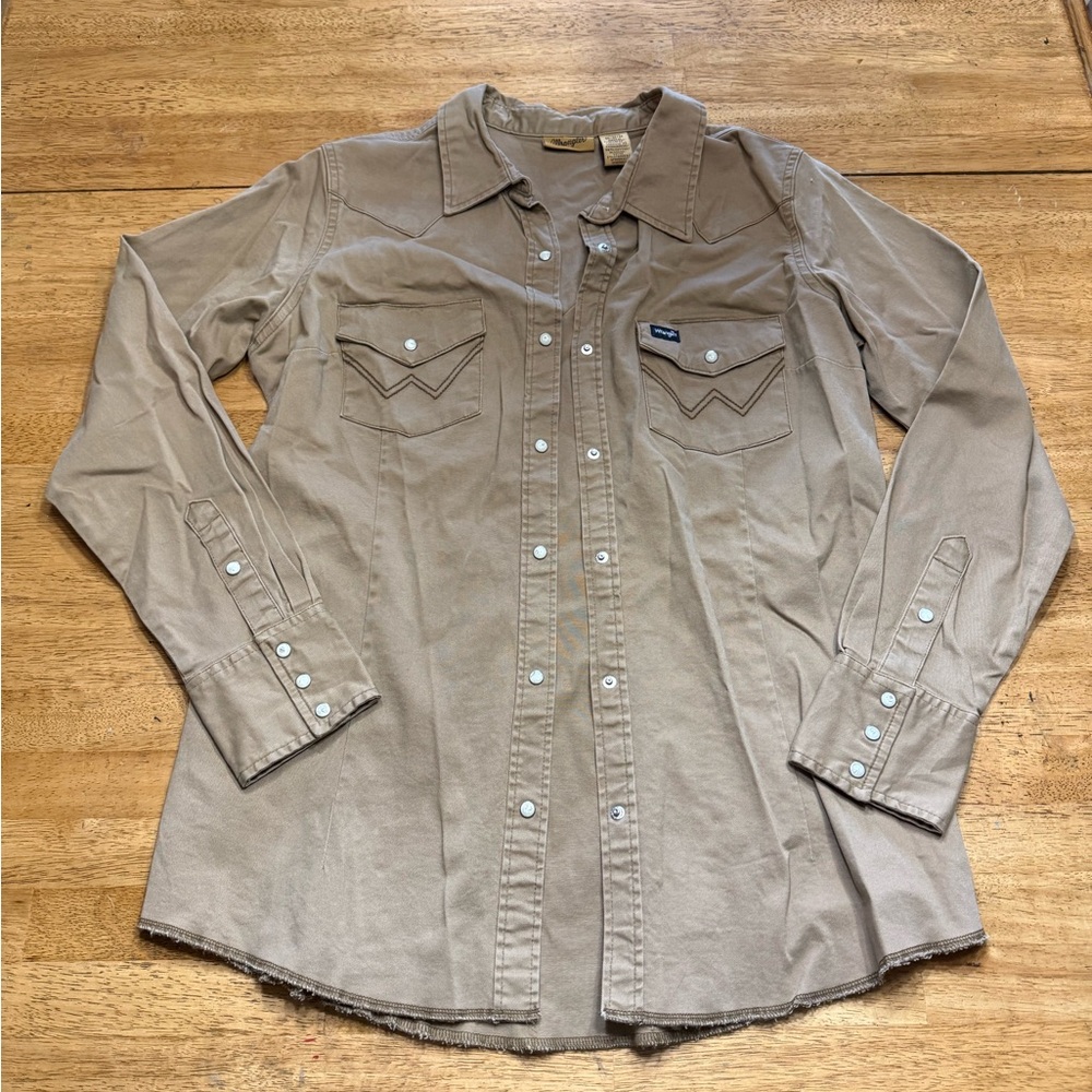 Wrangler Women's Casual Tan Button-Down Shirt